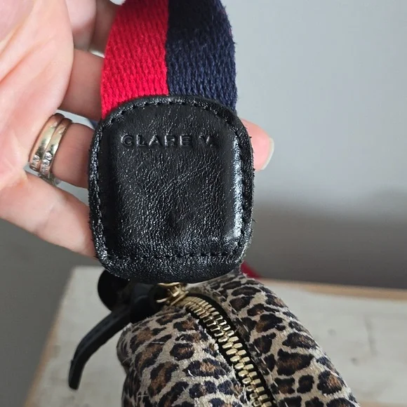 Clare V. Midi Sac Crossbody In Leopard Suede With Red/Navy Strap Bags